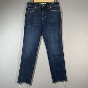 We The Free Free People Mid-Rise‎ Raw Hem Dark Wash Blue Cropped Ankle Jeans, 26